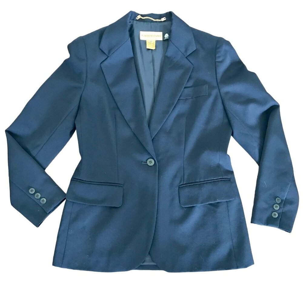 Classiques Entier 100%‎ Wool Vintage Navy Blue Women's Blazer. Size Petite XS